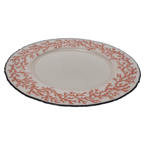PIATTO IN VETRO BORDO CORALLO