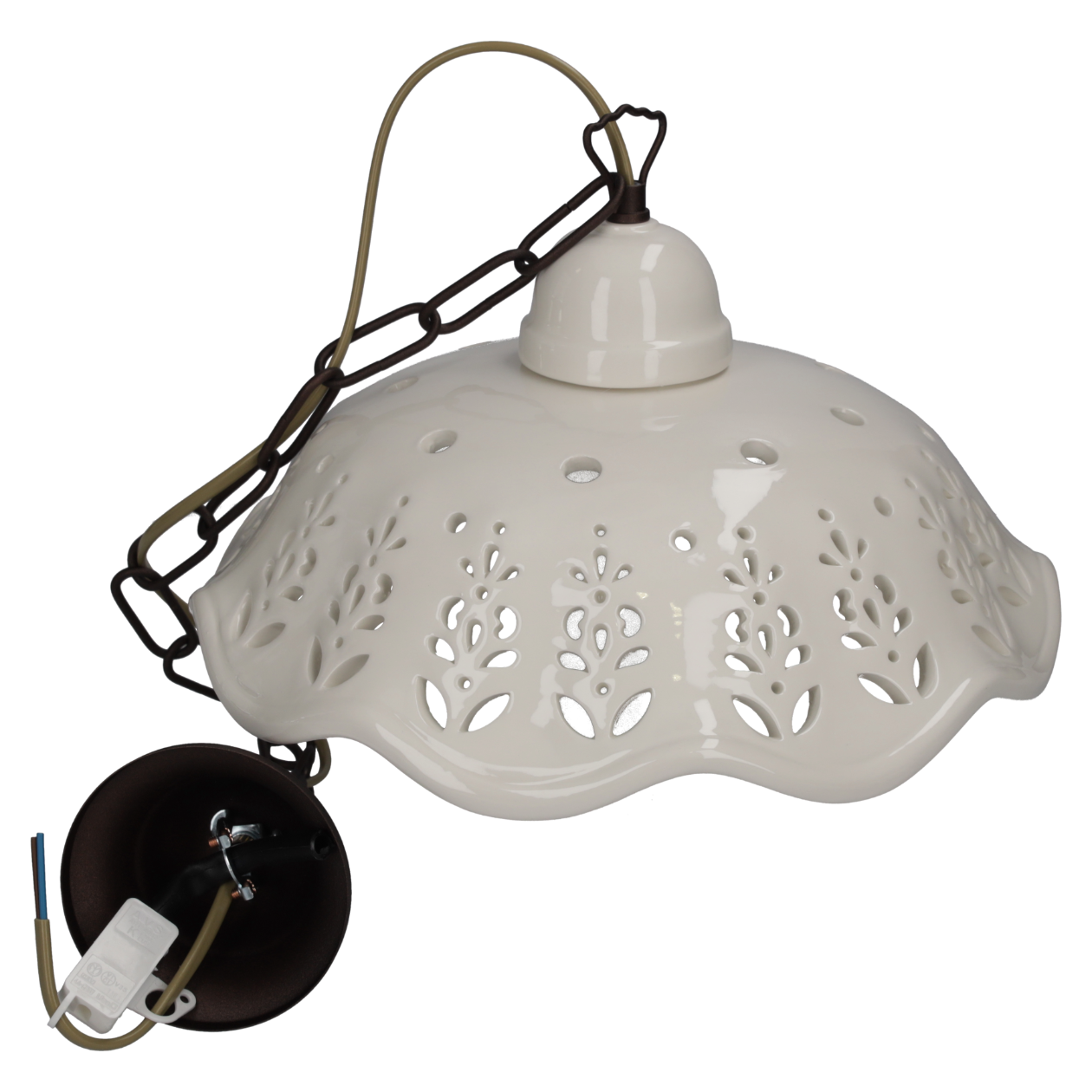 LAMPADARIO IN CERAMICA CON CATENA IN METALLO