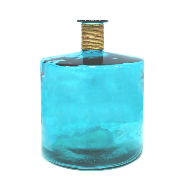 VASO CILINDRO MEDIO TOZZO IN VETRO CON RAFIA