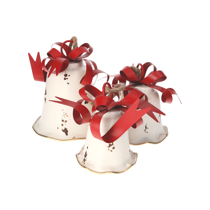 TRIS CAMPANE NATALIZIE BIANCHE FIOCCO ROSSO
