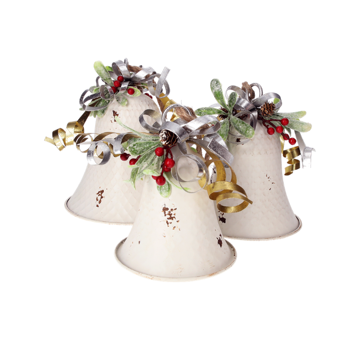 TRIS CAMPANE NATALIZIE CON VISCHIO E FIOCCO