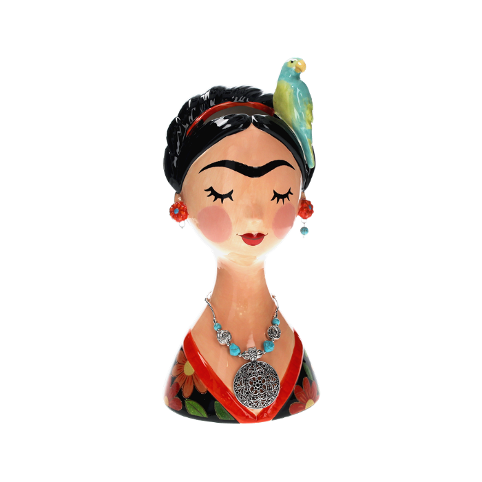 VASO BUSTO FRIDA CON PAPPAGALLO