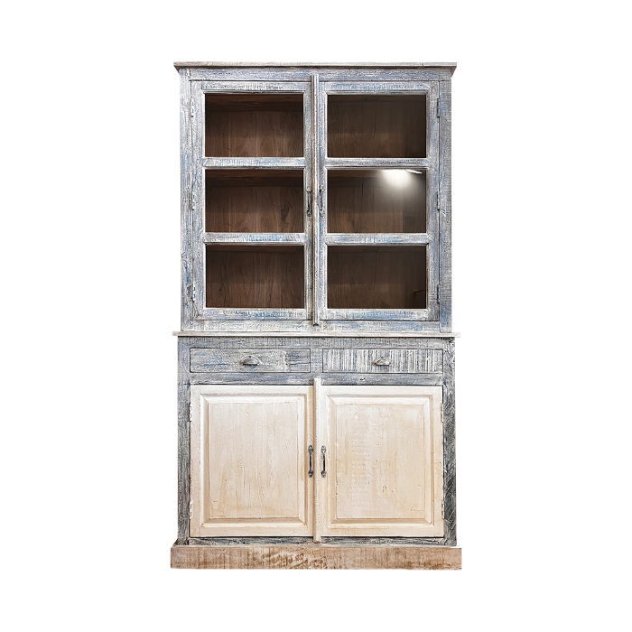 CREDENZA CON ALZATA IN LEGNO DECAPATO BICOLORE