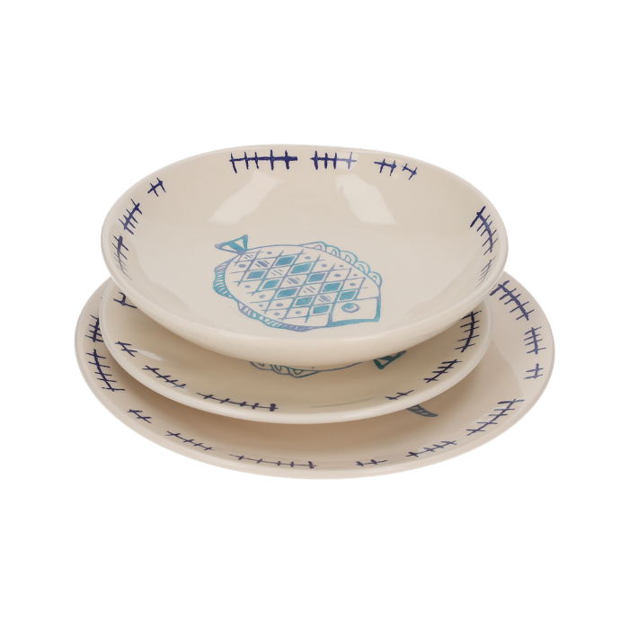 SET 18 PIATTI IN CERAMICA PESCI/ROMBO