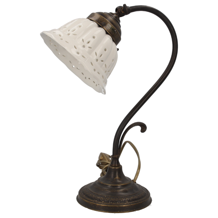 LAMPADA DA TAVOLO IN OTTONE CON PARALUME IN CERAMICA