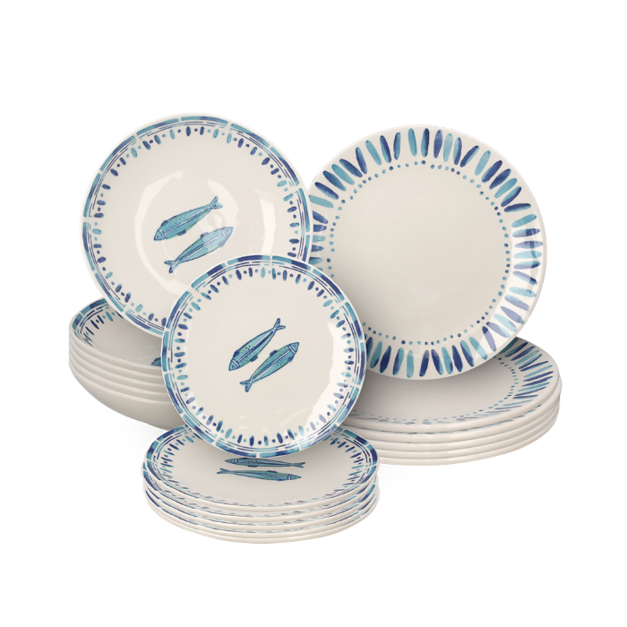 SET 18 PIATTI IN CERAMICA PESCIOLINI
