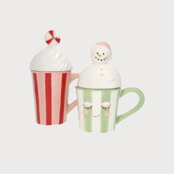 SET 2 TAZZE IN CERAMICA CON COPERCHIO (D.15X21, D.15X17)     