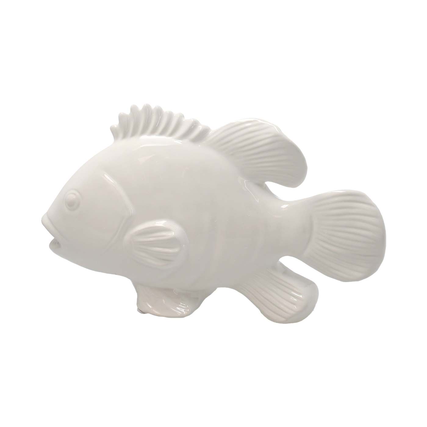 SCULTURA PESCE IN CERAMICA BIANCO H.22×35×12
