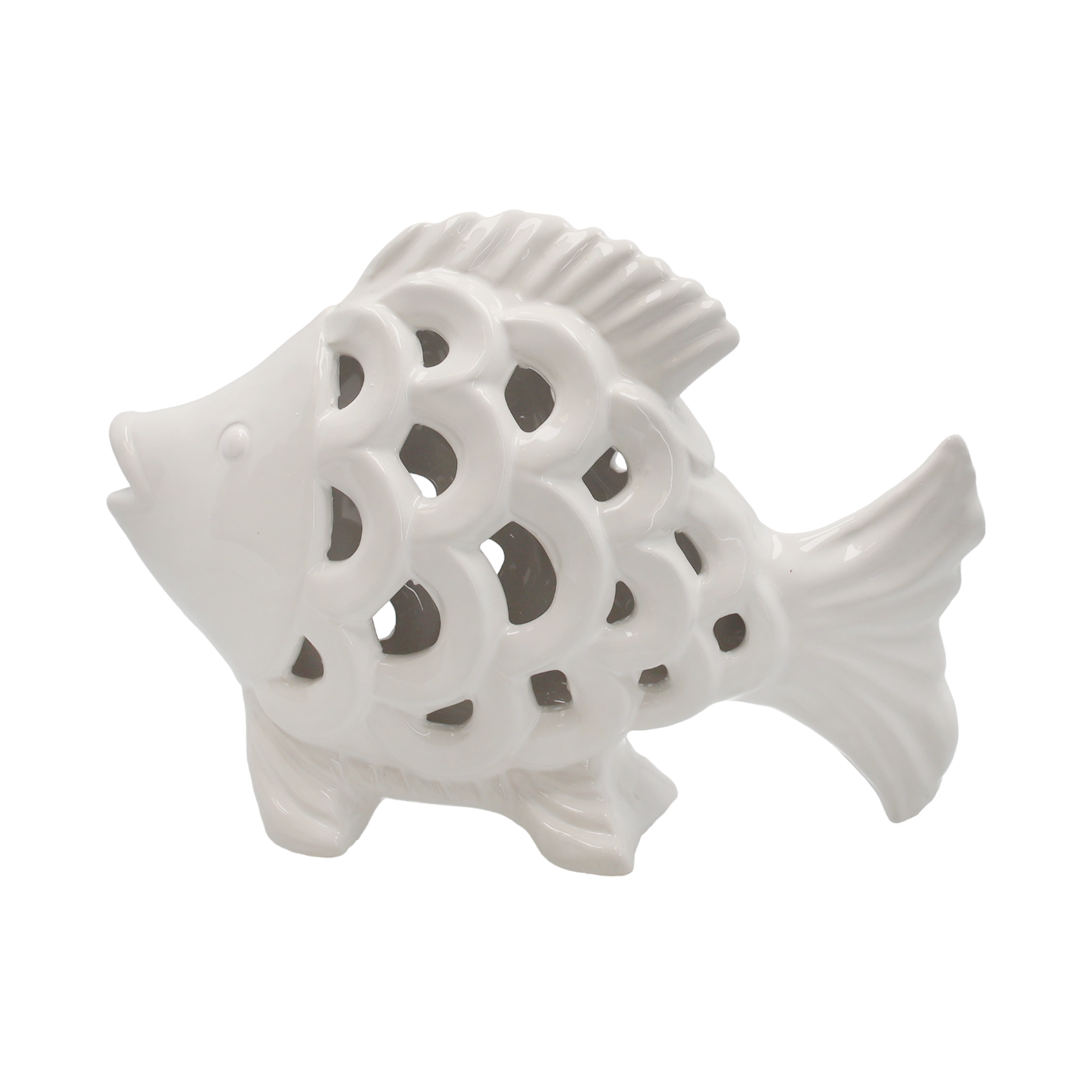 PESCE TRAFORATO IN CERAMICA BIANCO H.25X35X12     