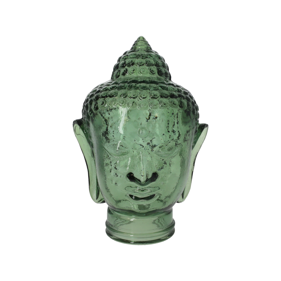 TESTA BUDDHA DECORATIVA IN VETRO VERDE H.30 X 22 CM