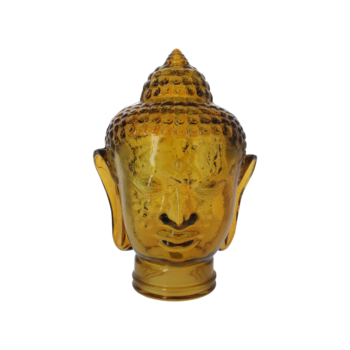TESTA BUDDHA DECORATIVA IN VETRO GIALLA H.30 X 22 CM